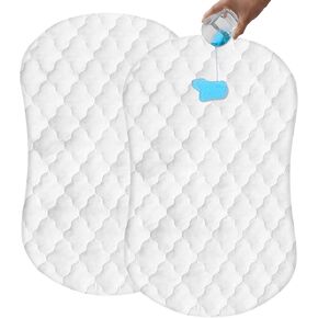Bassinet Mattress Protector Compatible with Foalom, Newton, Skylar Baby Bassinet, 2 Pack, Waterproof Quilted 3 in 1 Rectangle Bassinet Mattress Pad Cover, White, 35" x 20"