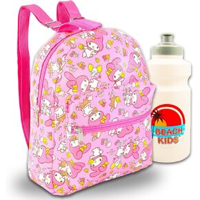 SANRIO My Melody Mini Backpack Set - Bundle of 10" Faux Leather Bag, Water Bottle School Supplies