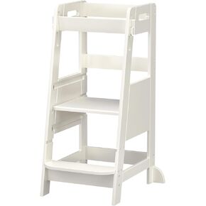 TOETOL Bamboo Toddler Learning Step Stool 3 Height Adjustable Kitchen Counter Nursery Standing Tower Helper Stool for Kids with Anti-Slip Protection(Wood&Gray)