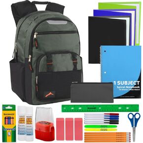 Trail maker Reflective Backpacks with 30 Piece Supplies Kits Prefilled 18 Inch Dual Compartment Backpack Sets (Black Pack Set)