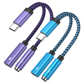 USB C to 3.5mm Headphone and Charger Adapter for Samsung Galaxy A55 A35 S24 S23 Ultra A15 A54 S22 S21, 2 in 1 USB Type C to Aux Audio Jack Adapter with PD 60W Fast Charging Dongle Cable for iPhone 15