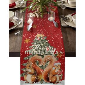 Linen Burlap Christmas Table Runner Dresser Scarves 13"x70", Christmas Tree Snowman and Cardinal Winter Snowflakes Red Black Plaid Kitchen Table Runners for Farmhouse Dinner, Holiday Parties Decor in Kuwait