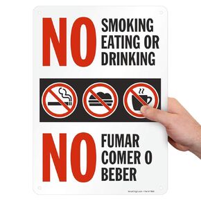 SmartSign "No Smoking, Eating Or Drinking" Bilingual Sign | 10" x 14" Plastic