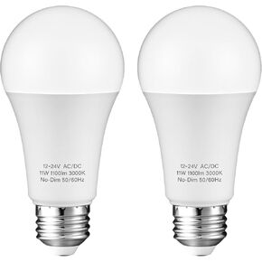 KEIVO 12 Volt Light Bulb, Warm White 3000K, 75 Watt Equivalent, 11W 1100 Lumens, AC/DC 12-24V Low Voltage Led Bulbs, A19 E26 Standard Base, Bright Bulbs for RV, Off Grid Cabin, Camper, 2 Pack