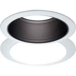HALO 6100BB 6" White Tapered Metal Baffle Recessed Trim with 2 White Rings, Narrow and Wide, Black
