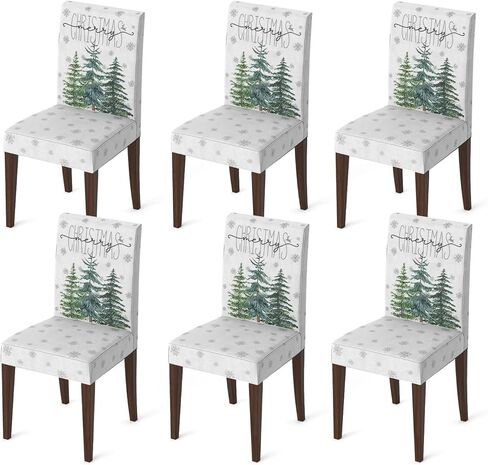 Horaldaily 4PCS Christmas Dining Chair Covers,Grey Christmas Pine Trees Stretch Removable Washable Slipcover Chair Protector for Dining Room Home Decor in Saudi Arabia