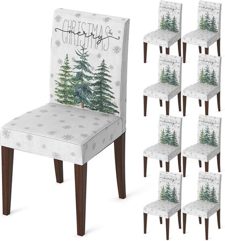 Horaldaily 4PCS Christmas Dining Chair Covers,Grey Christmas Pine Trees Stretch Removable Washable Slipcover Chair Protector for Dining Room Home Decor in Saudi Arabia