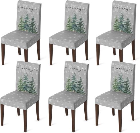 Horaldaily 4PCS Christmas Dining Chair Covers,Grey Christmas Pine Trees Stretch Removable Washable Slipcover Chair Protector for Dining Room Home Decor in Saudi Arabia