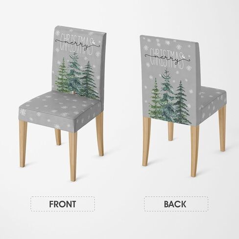 Horaldaily 4PCS Christmas Dining Chair Covers,Grey Christmas Pine Trees Stretch Removable Washable Slipcover Chair Protector for Dining Room Home Decor in Saudi Arabia