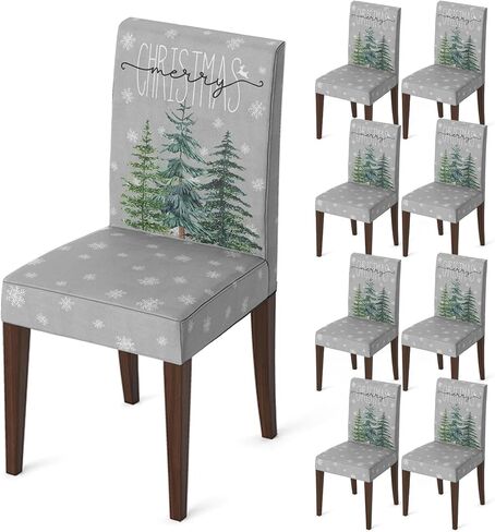 Horaldaily 4PCS Christmas Dining Chair Covers,Grey Christmas Pine Trees Stretch Removable Washable Slipcover Chair Protector for Dining Room Home Decor in Saudi Arabia