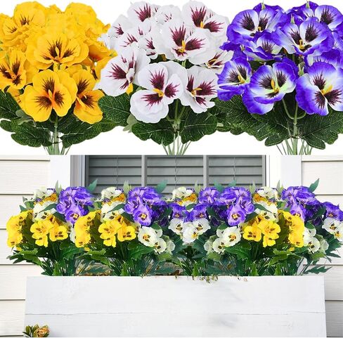 12 حزمة من الزهور الاصطناعية من ASTRYAS للزهور الزائفة في الهواء الطلق والزهور البرية الصغيرة والنباتات البلاستيكية لحديقة المنزل وأسرّة الزهور في الهواء الطلق (أبيض/أرجواني/أصفر) in Saudi Arabia