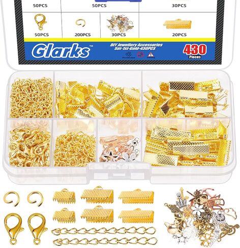 Glarks 430Pcs Bronze Ribbon Bracelet Kit Bookmark Pinch Crimp Ends Lobster Clasps with Open Jump Rings and Chain Extenders for DIY Making Bookmark Pinch Bracelet Choker Necklace in Saudi Arabia