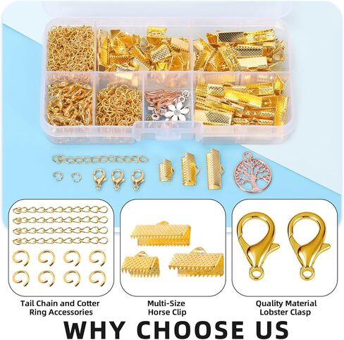 Glarks 430Pcs Bronze Ribbon Bracelet Kit Bookmark Pinch Crimp Ends Lobster Clasps with Open Jump Rings and Chain Extenders for DIY Making Bookmark Pinch Bracelet Choker Necklace in Saudi Arabia