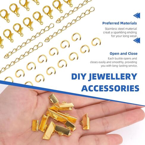 Glarks 430Pcs Bronze Ribbon Bracelet Kit Bookmark Pinch Crimp Ends Lobster Clasps with Open Jump Rings and Chain Extenders for DIY Making Bookmark Pinch Bracelet Choker Necklace in Saudi Arabia