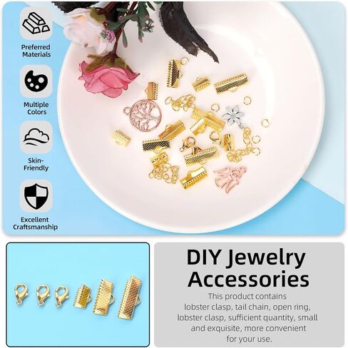 Glarks 430Pcs Bronze Ribbon Bracelet Kit Bookmark Pinch Crimp Ends Lobster Clasps with Open Jump Rings and Chain Extenders for DIY Making Bookmark Pinch Bracelet Choker Necklace in Saudi Arabia
