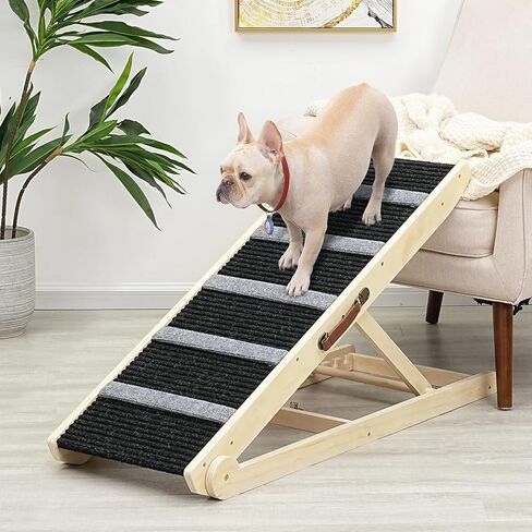 Wooden Adjustable Pet Ramp for All Dogs and Cats - Non Slip Carpet Surface and Foot Pads - 40" Long and Adjustable from 12" to 24" - Up to 200LBS - Folding Dog Car Ramps for SUV, Bed, Couch in Kuwait