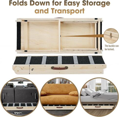 Wooden Adjustable Pet Ramp for All Dogs and Cats - Non Slip Carpet Surface and Foot Pads - 40" Long and Adjustable from 12" to 24" - Up to 200LBS - Folding Dog Car Ramps for SUV, Bed, Couch in Kuwait
