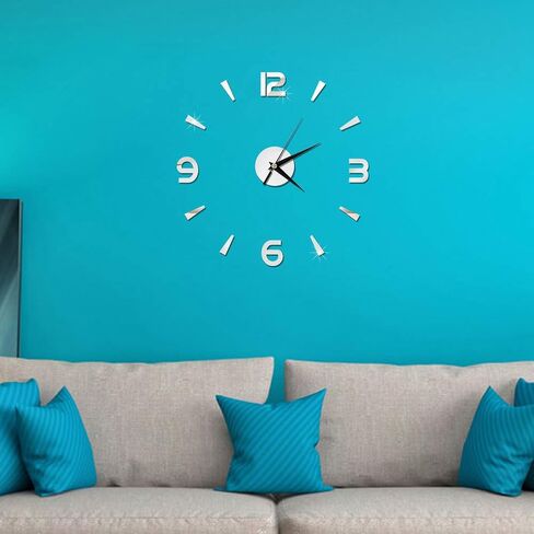 Haofy Frameless DIY Wall Clock, Wall Clock Sticker 3D Big Watch Decor DIY Wall Modern Home Office Room Decor (Black)(Silver) in Saudi Arabia