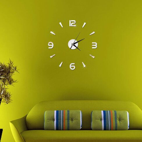 Haofy Frameless DIY Wall Clock, Wall Clock Sticker 3D Big Watch Decor DIY Wall Modern Home Office Room Decor (Black)(Silver) in Saudi Arabia