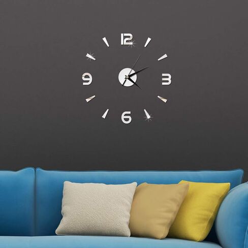 Haofy Frameless DIY Wall Clock, Wall Clock Sticker 3D Big Watch Decor DIY Wall Modern Home Office Room Decor (Black)(Silver) in Saudi Arabia