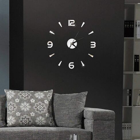 Haofy Frameless DIY Wall Clock, Wall Clock Sticker 3D Big Watch Decor DIY Wall Modern Home Office Room Decor (Black)(Silver) in Saudi Arabia