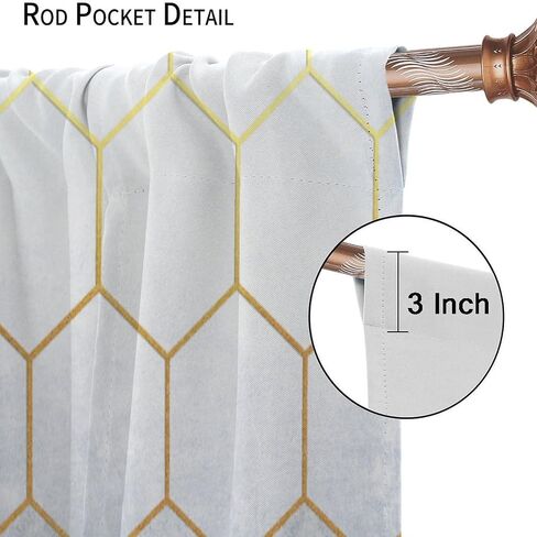 Geometric Marble Curtains, Navy Blue Gold Abstract Geometry Hexagon Pattern Texture Window Treatments for Bedroom Living Room Set 2 Panels,42x45 Inches in Kuwait