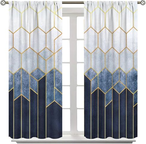 Geometric Marble Curtains, Navy Blue Gold Abstract Geometry Hexagon Pattern Texture Window Treatments for Bedroom Living Room Set 2 Panels,42x45 Inches in Kuwait