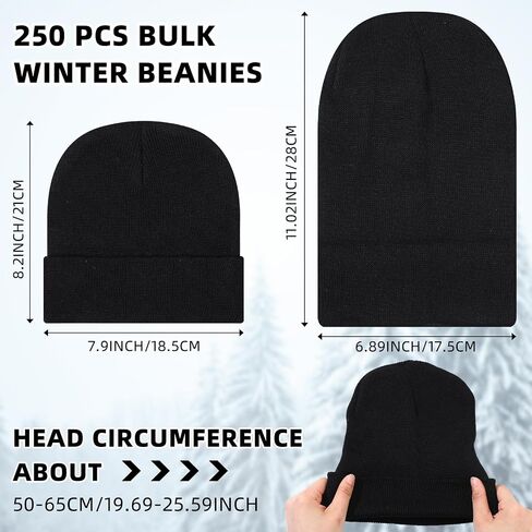 250 Pack Winter Beanie Hats Bulk for Homeless Donation Unisex Warm Knitted Beanie Skull Cap for Outdoor in Saudi Arabia