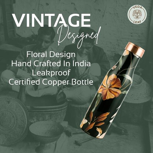 Copper Water Bottle, 32.5 Oz, (950 ML) Vintage Hammer design,Handcrafted Ayurvedic Copper Water Bottle, Certified Pure Copper Water Bottle Vessel, Large (4-8 cups) in Saudi Arabia