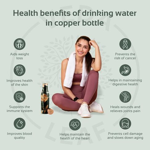 Copper Water Bottle, 32.5 Oz, (950 ML) Vintage Hammer design,Handcrafted Ayurvedic Copper Water Bottle, Certified Pure Copper Water Bottle Vessel, Large (4-8 cups) in Saudi Arabia