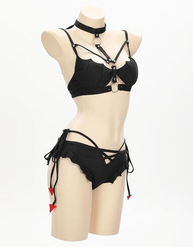 MEOWCOS المرأة بيكيني مجموعات القوطية ثوب السباحة الظلام الخفافيش الرسن الرقبة الصدر انقطاع قطعتين ملابس السباحة in Kuwait