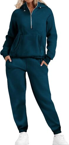 Bloggerlove طقم صالة الركض للسيدات مكون من قطعتين 2024 بلوزات وقلنسوة بسحاب متطابقة للعرق وبلوزات رياضية ملابس الخريف in Kuwait