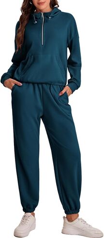 Bloggerlove طقم صالة الركض للسيدات مكون من قطعتين 2024 بلوزات وقلنسوة بسحاب متطابقة للعرق وبلوزات رياضية ملابس الخريف in Kuwait