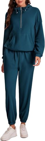 Bloggerlove طقم صالة الركض للسيدات مكون من قطعتين 2024 بلوزات وقلنسوة بسحاب متطابقة للعرق وبلوزات رياضية ملابس الخريف in Kuwait