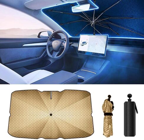 Umbrella Sunshade for Car Windshield Reflector Heat and UV Rays to Keep Vehicle Cool Foldable Car Umbrella Cover Fit for Front Window (Laser Silver) in Saudi Arabia