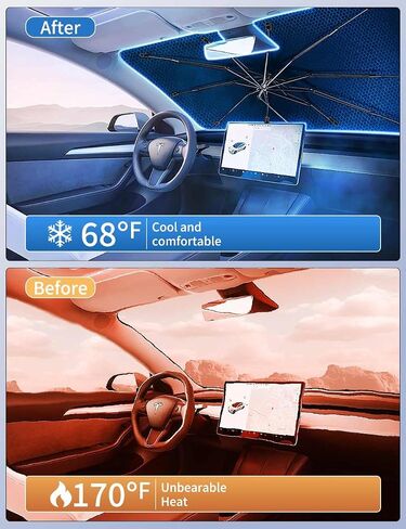 Umbrella Sunshade for Car Windshield Reflector Heat and UV Rays to Keep Vehicle Cool Foldable Car Umbrella Cover Fit for Front Window (Laser Silver) in Saudi Arabia
