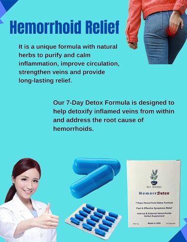 Hemorrhoid Detox 7 Days 15 Capsules,Addresses Underlying Causes, Natural Relief,Vein Purification in Saudi Arabia