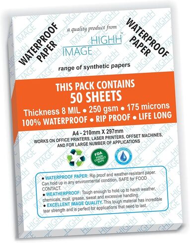 WATERPROOF PAPER | 25 SHEETS, THICKNESS 8 MIL 150 LB, SYNTHETIC PAPER, 8.5X11 from HIGHH IMAGE | PRINT WITH LASER PRINTERS | OFFICE PRINTERS in Kuwait