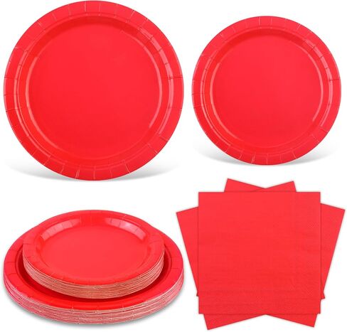 Ruisita 48 Pieces Red Party Supplies Solid Red Tableware Including 7 Inch and 9 Inch Paper Dinner Plates 2 Ply Napkins for Wedding, Birthday Party, Picnic, Barbecue (Serves 16) in Saudi Arabia