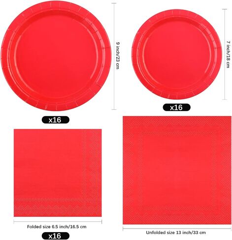Ruisita 48 Pieces Red Party Supplies Solid Red Tableware Including 7 Inch and 9 Inch Paper Dinner Plates 2 Ply Napkins for Wedding, Birthday Party, Picnic, Barbecue (Serves 16) in Saudi Arabia