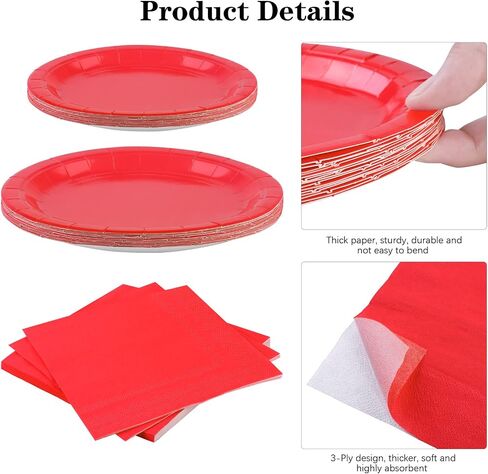 Ruisita 48 Pieces Red Party Supplies Solid Red Tableware Including 7 Inch and 9 Inch Paper Dinner Plates 2 Ply Napkins for Wedding, Birthday Party, Picnic, Barbecue (Serves 16) in Saudi Arabia