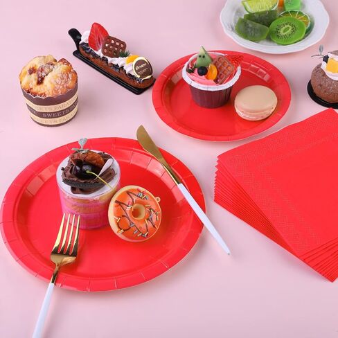 Ruisita 48 Pieces Red Party Supplies Solid Red Tableware Including 7 Inch and 9 Inch Paper Dinner Plates 2 Ply Napkins for Wedding, Birthday Party, Picnic, Barbecue (Serves 16) in Saudi Arabia
