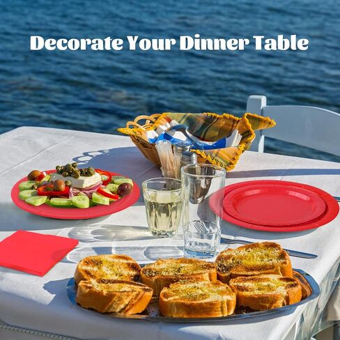 Ruisita 48 Pieces Red Party Supplies Solid Red Tableware Including 7 Inch and 9 Inch Paper Dinner Plates 2 Ply Napkins for Wedding, Birthday Party, Picnic, Barbecue (Serves 16) in Saudi Arabia
