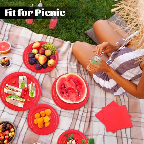Ruisita 48 Pieces Red Party Supplies Solid Red Tableware Including 7 Inch and 9 Inch Paper Dinner Plates 2 Ply Napkins for Wedding, Birthday Party, Picnic, Barbecue (Serves 16) in Saudi Arabia