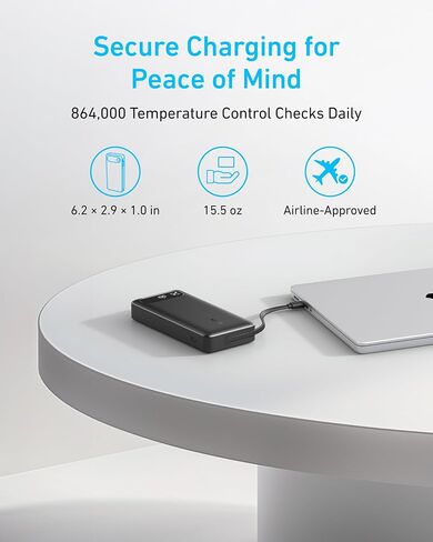 Anker Power Bank, 20,000mAh Portable Charger with Built-in USB-C Cable, 87W Max Fast Charging Battery Pack for Laptop, 2 USB-C and 1 USB-A, for MacBook, iPhone 15 Series, Samsung, Switch, and More in Saudi Arabia