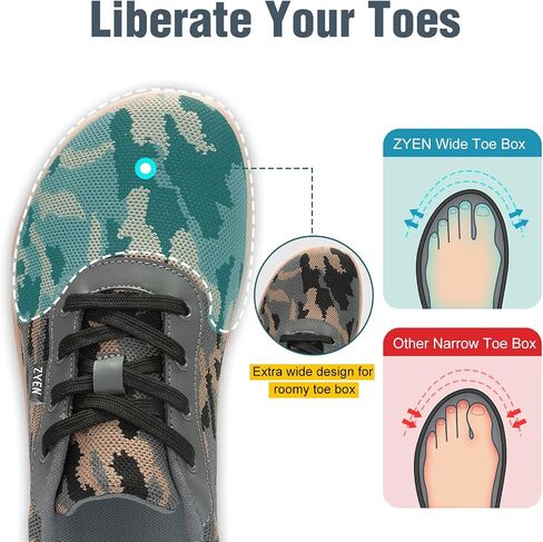 ZYEN Wide Toe Box Barefoot Shoes for Men Camo Walking Shoes Zero Drop Minimalist Sneakers Size 7-14 in Saudi Arabia