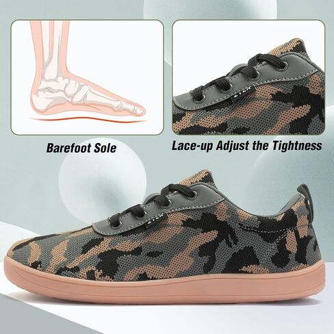 ZYEN Wide Toe Box Barefoot Shoes for Men Camo Walking Shoes Zero Drop Minimalist Sneakers Size 7-14 in Saudi Arabia