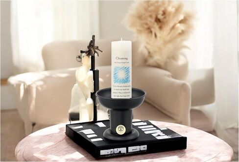 Herbal Candle 1.5"" x 7"" with Black Pillar Holder (Money) Set by Healing Arts World in Saudi Arabia