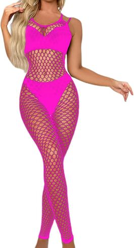 Women's Royal Blue Fishnet Lingerie, Sexy Fishnet Bodystockings, One Piece Mesh Babydoll Bodysuit with Stockings, Jumpsuit Underwear Nightwear in Kuwait