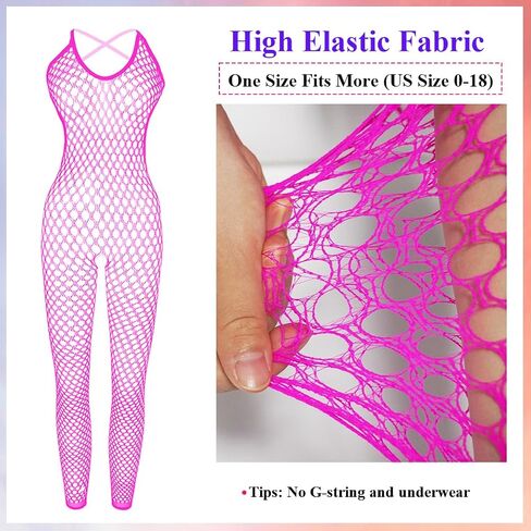 Women's Royal Blue Fishnet Lingerie, Sexy Fishnet Bodystockings, One Piece Mesh Babydoll Bodysuit with Stockings, Jumpsuit Underwear Nightwear in Kuwait